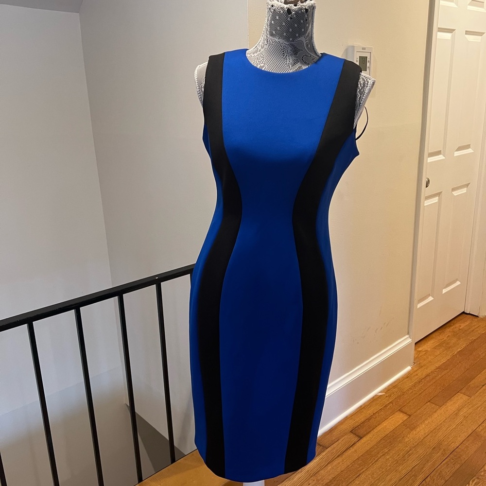 Elegant Blue and Black Sleeveless Dress